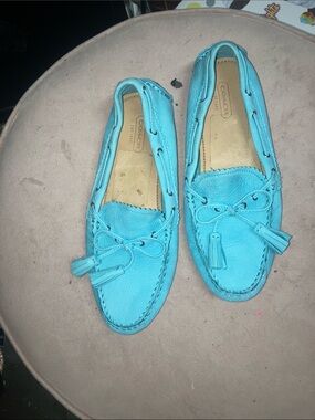 Coach Nadia Turquoise Leather Tassel Moccasins